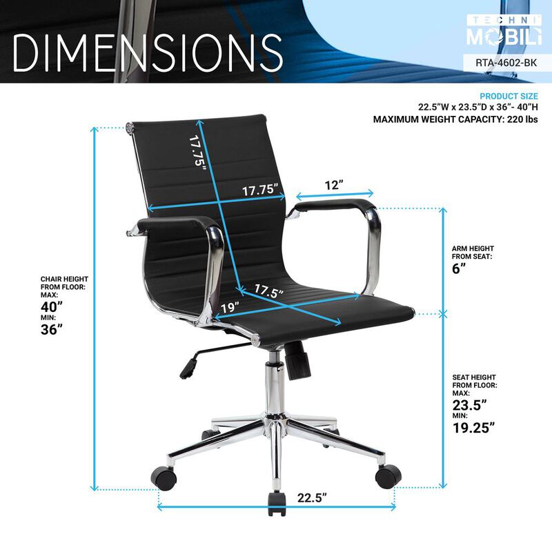 Techni Mobili Modern Medium Back Executive Office Chair. Color: Black