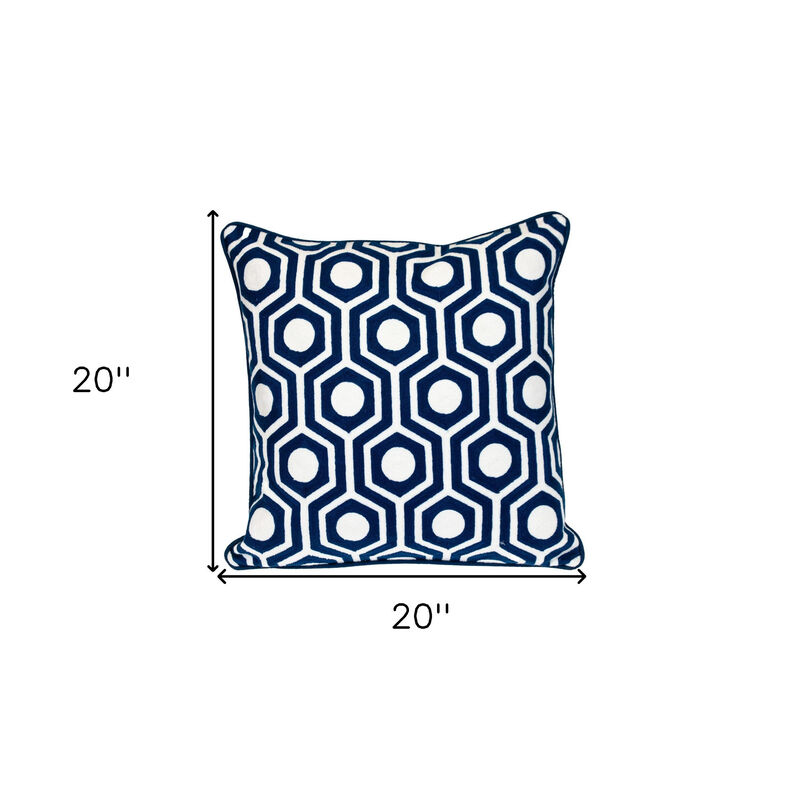 HomeRoots 20" X 20" Blue Geometric Cotton Zippered Pillow image number 4