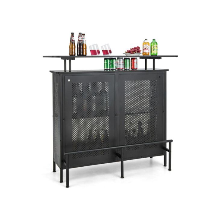Hivvago 4-Tier Liquor Bar Table with 6 Glass Holders and Metal Footrest-Black