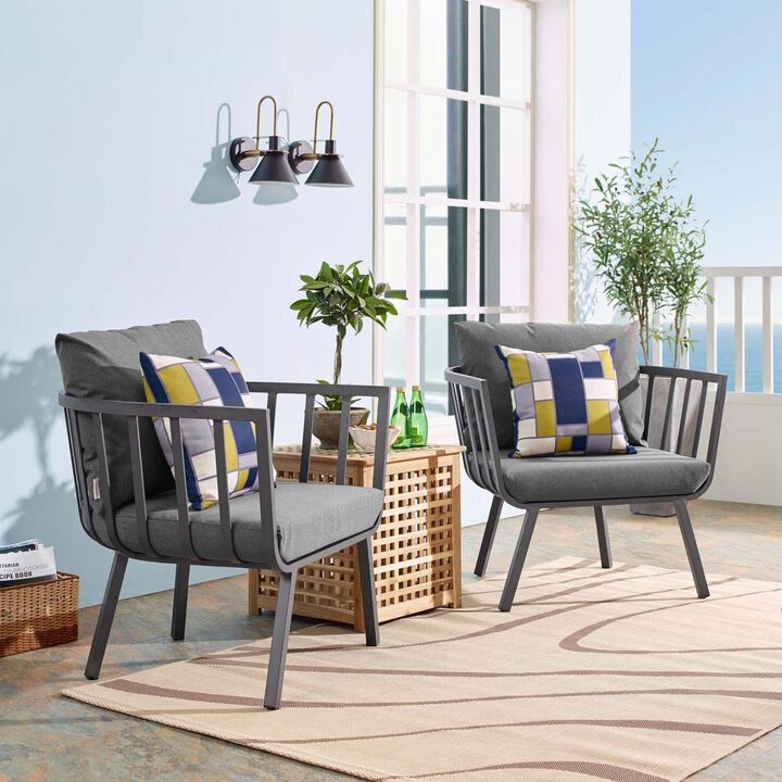Modway Riverside Outdoor Furniture, Two Armchairs, Gray Charcoal