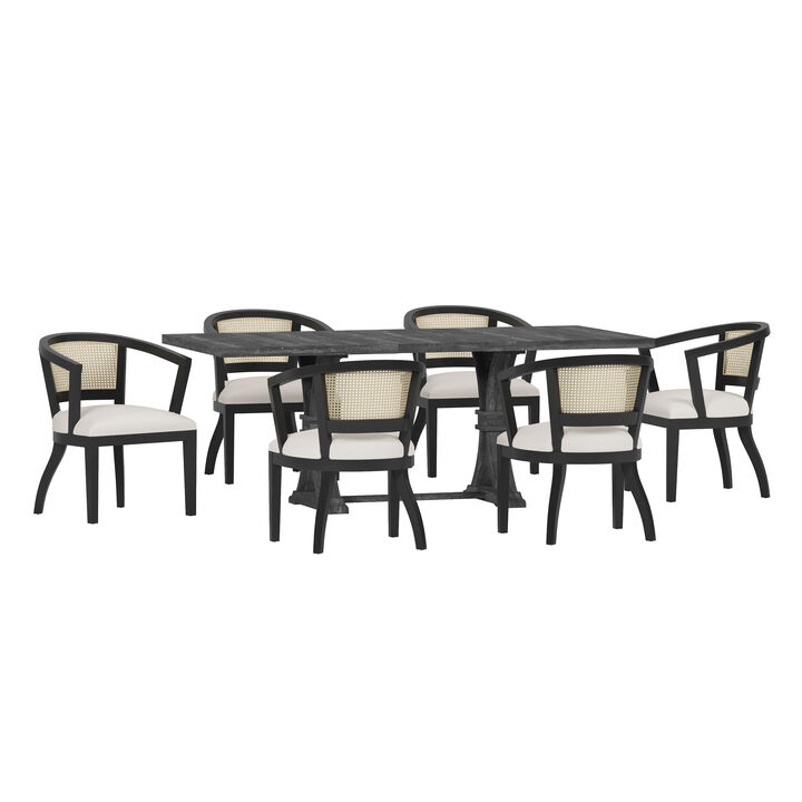 Christopher Knight Home Norah 7 Piece Traditional Upholstered Wood and Cane Expandable Dining Set