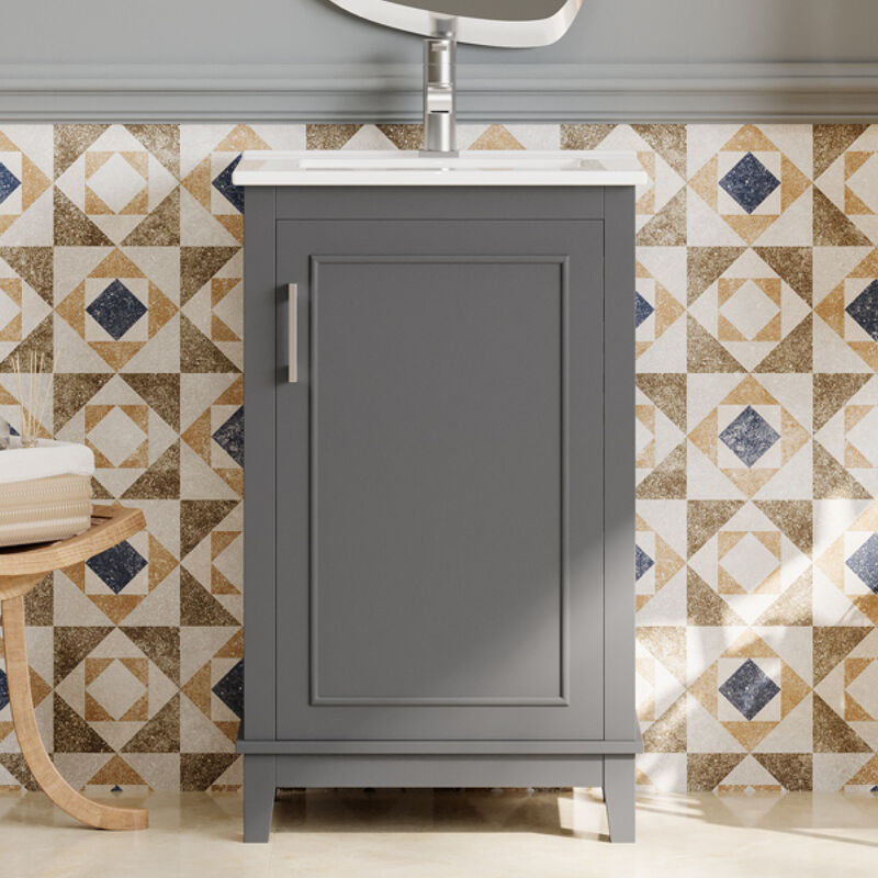 ELEMENT ACE Modern Compact Bathroom Vanity Cabinet with Ceramic Basin and Ample Storage Space image number 7