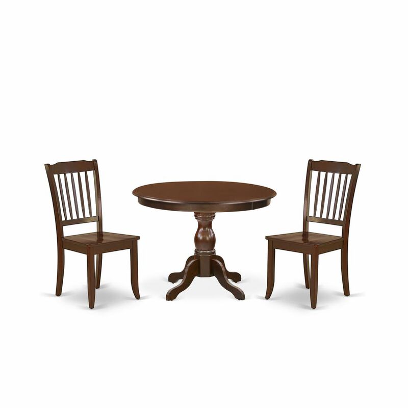 East West Furniture HBDA3-MAH-W 3 Piece Kitchen Set - Mahogany Dining Table and 2 Mahogany Wooden Dining Chairs with Slatted Back - Mahogany Finish