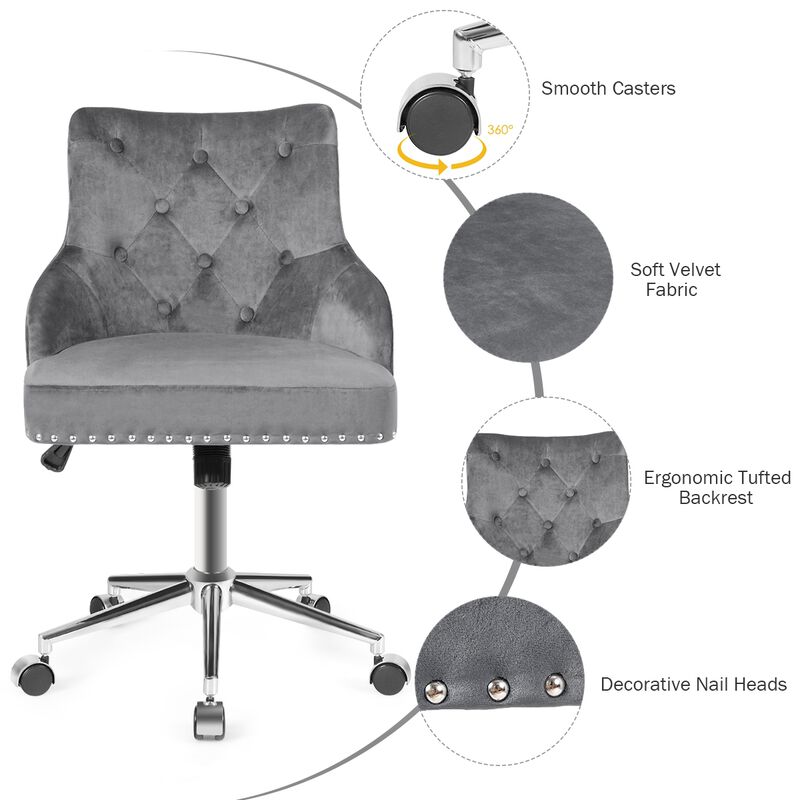 Tufted Upholstered Swivel Computer Desk Chair with Nailed Trim