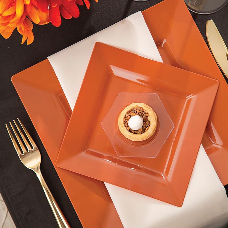 Burnt Orange Square Plastic Plates Wedding Value Set (30 Sets) image number 7