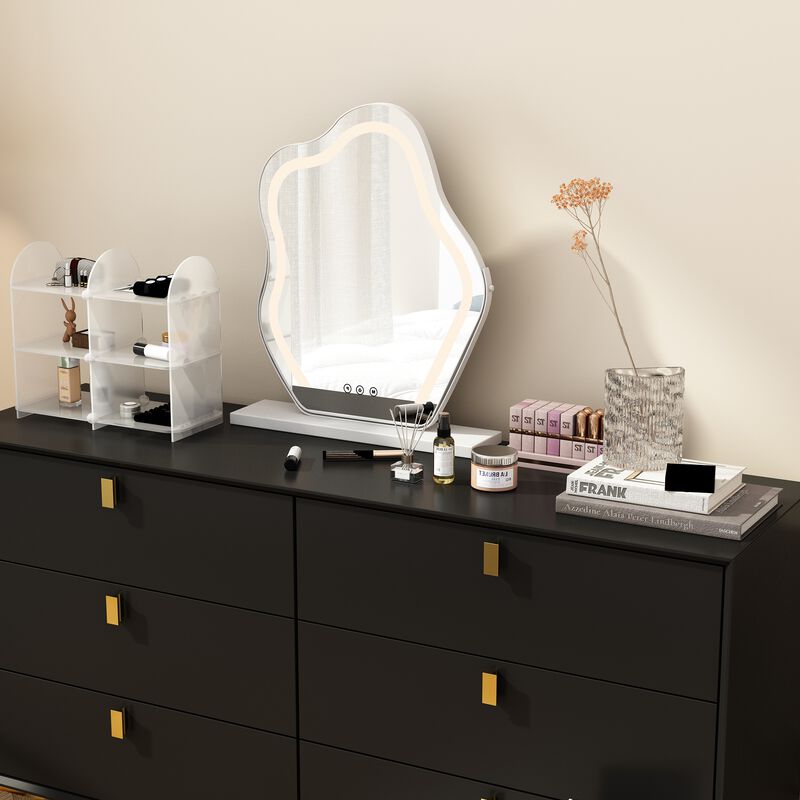 6-Drawer Black Wooden Chest of Drawers Dresser Modern Style Storage Cabinet (55.1 in. W x 31.1 in. H x 15.7 in. D)