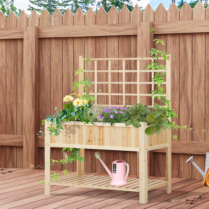 Hivvago Elevated Garden Planter with Trellis and Storage Shelf