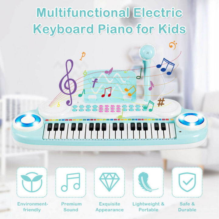 37 Key Electric Keyboard Piano with Microphone &ndash; Blue
