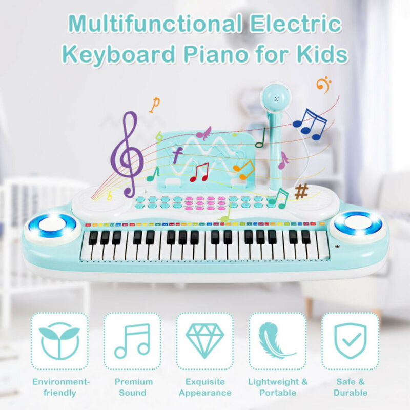 37 Key Electric Keyboard Piano with Microphone &ndash; Blue image number 1