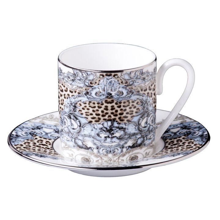 Coffee Cup & Saucer PALAZZO PITTI Set of 2 in Luxury Box  diam. 2.3", H 2.5", Cap. 4 oz, Saucer diam. 4.75"