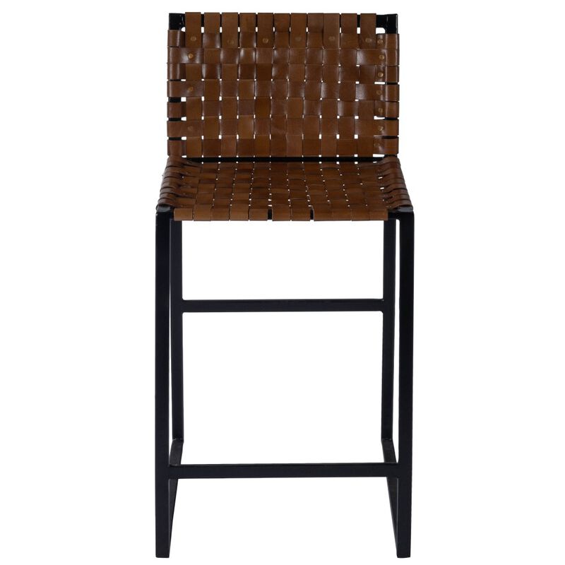 Hivvago 36 Inch Brown and Black Leather and Iron Bar Chair