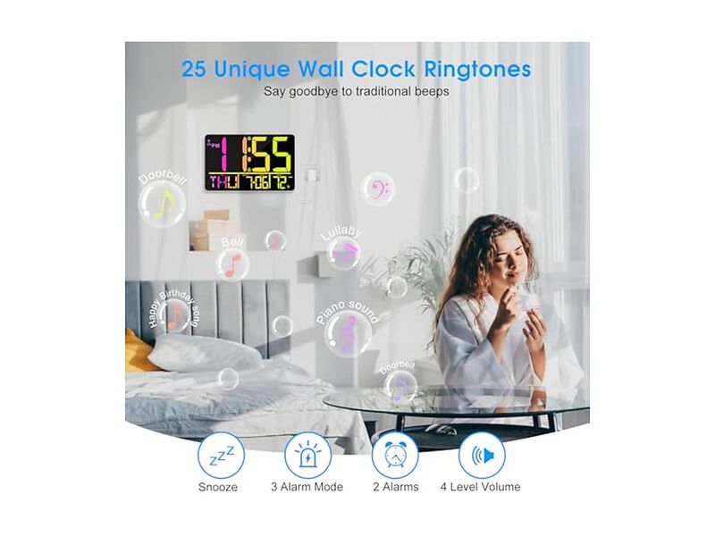 Bluetooth Auto Sync Digital Alarm Remote Wall Clock 13 Inch Living Room Decor image number 3
