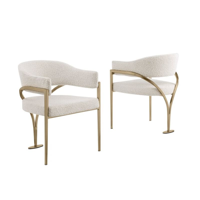 Best Quality Furniture Modern Upholstered Chair with Cream Boucle Fabric Set of 2