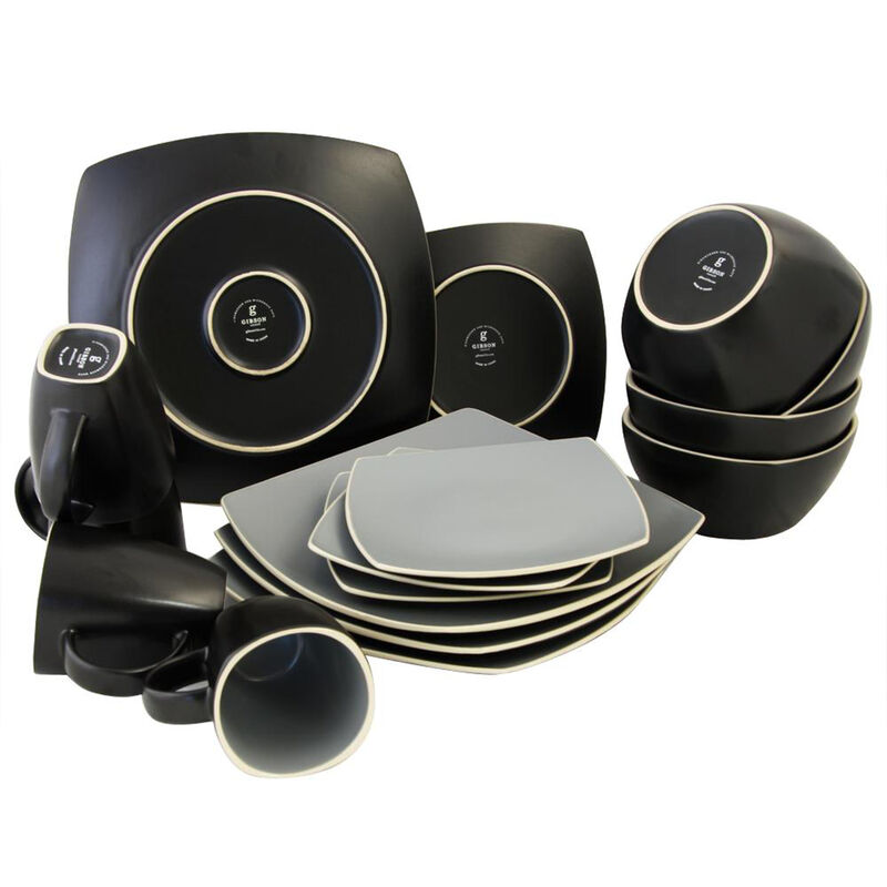 Gibson Soho Lounge Matte 16-Piece Dinnerware Set, Gray/Black