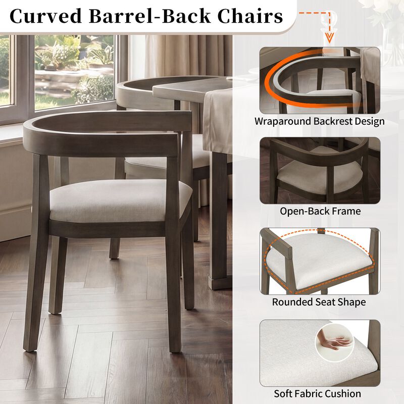 Whisen Set of 4 Curved Back Dining Chairs, Upholstered Solid Wood Frame Kitchen Chairs for Dining Room image number 2