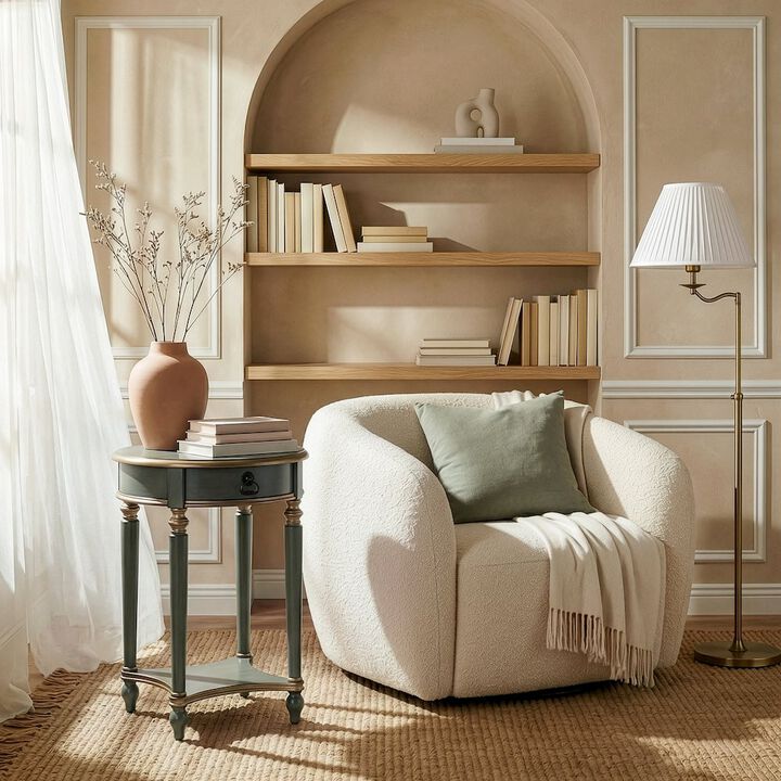 Butler Specialty Jules 17.5 in. W Round Wood 1 Drawer End Table,Lower Open Shelf, Pastel Green