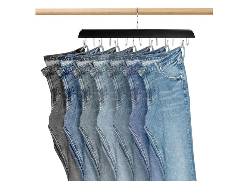 Jean Organizer for Closet  14-Hook Wooden Hanger for Jeans and Pants image number 1