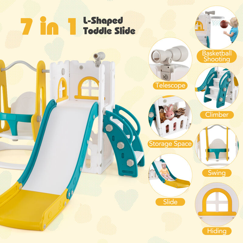 L Shaped 7 in 1 Toddler Swing Set with Slide, Ladder and Basketball Hoop image number 5