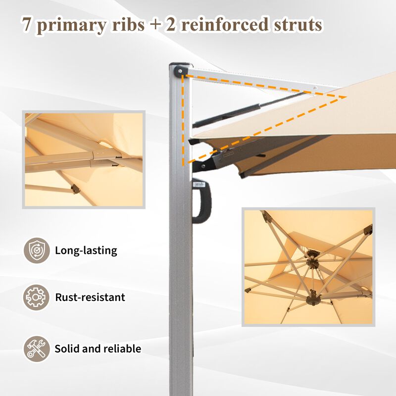 9 ft. Aluminum Cantilever Tilt Patio Umbrella, Outdoor Offset Umbrella (Base Not Included) image number 4