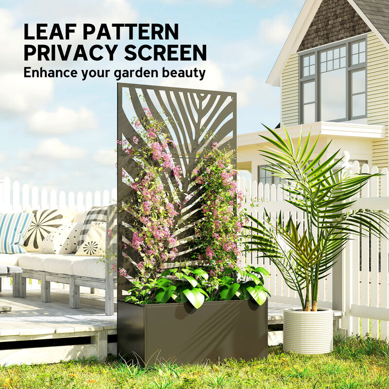 Hivvago Large Raised Garden Planter with Leaf Cut-Out Trellis image number 4
