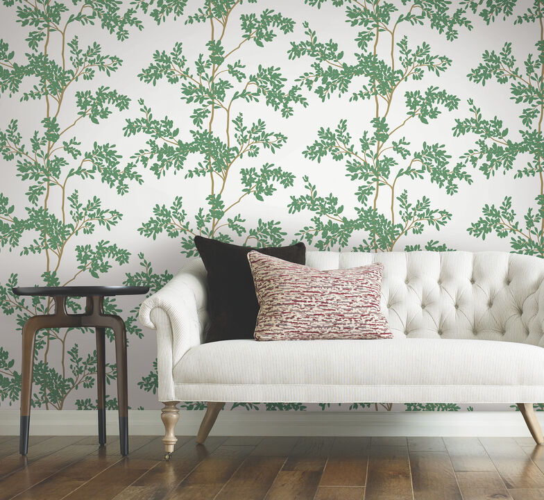 Lunaria Silhouette White & Green Wallpaper (Set of 2)