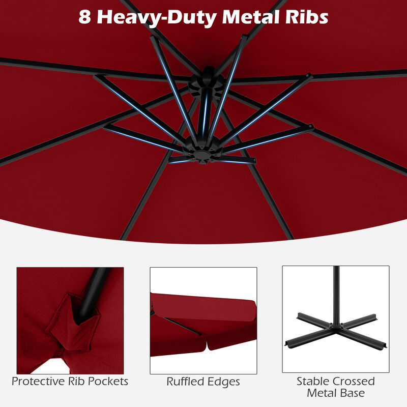 Patio Cantilever Umbrella with Cover &ndash; Tilt Adjustment & Decorative Ruffled Edge