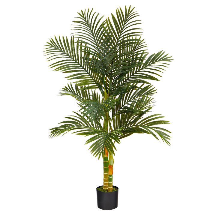 Hivvago 5 Feet Double Stalk Golden Cane Artificial Palm Tree