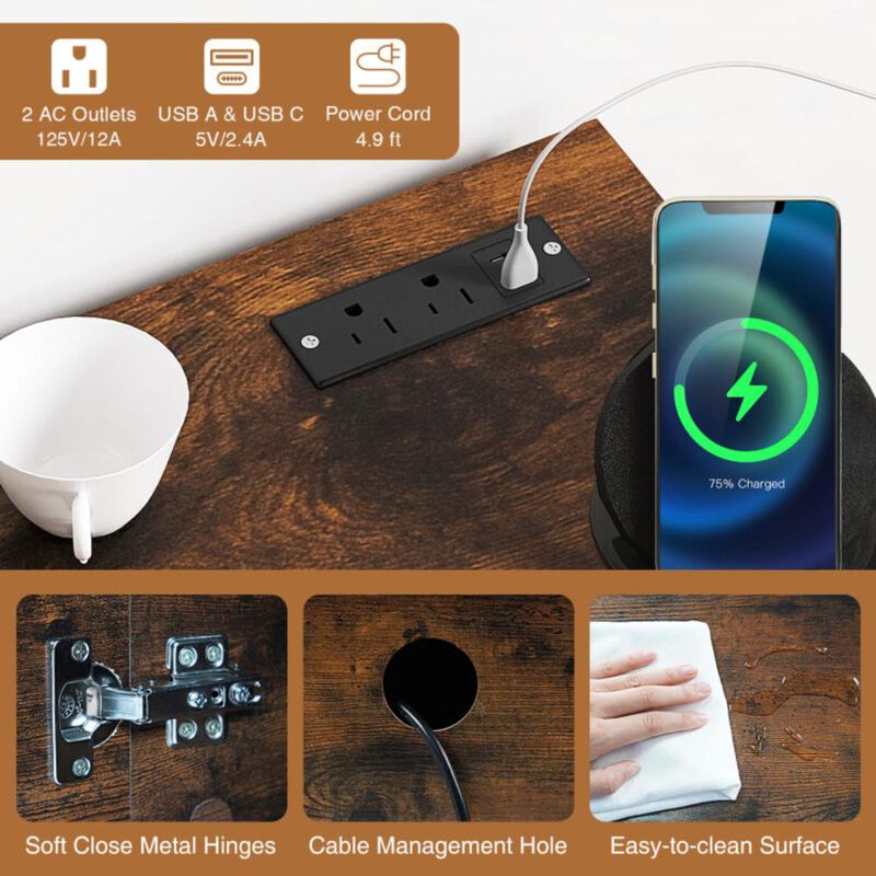 Hivvago TV Stand with Power Outlets and Adjustable Shelf for 60 Inch TVs