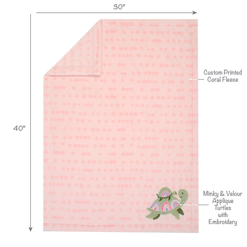 Lambs & Ivy Sea Dreams Cozy Pink Fleece Turtle Applique Baby Blanket
