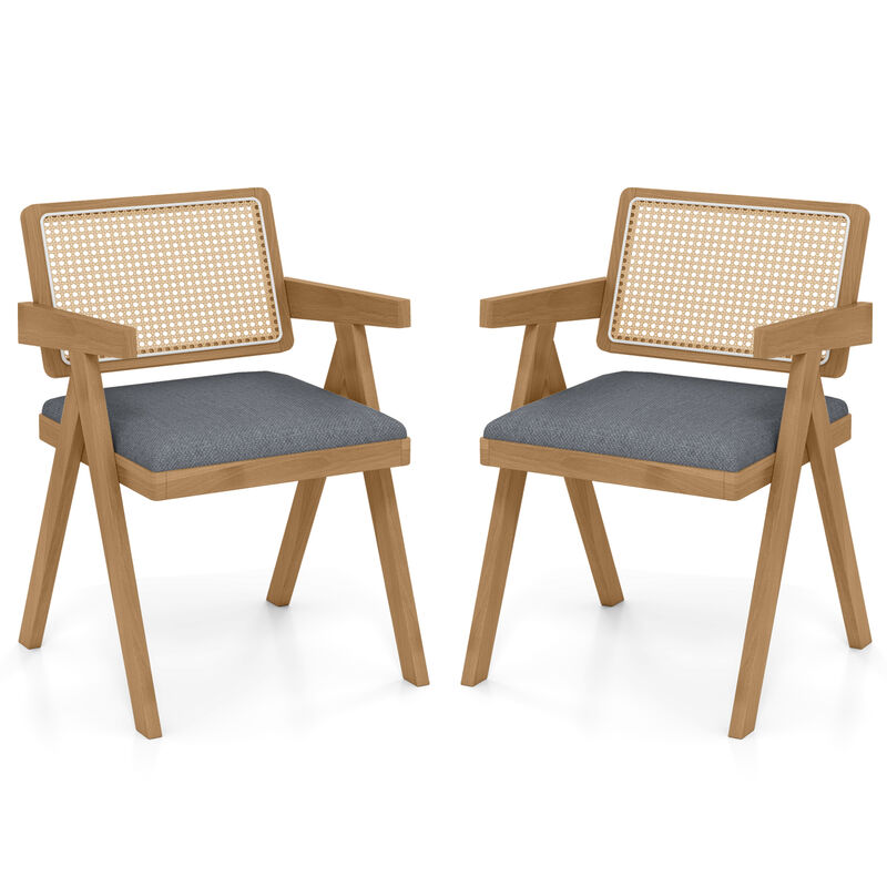 Coastal Style Rattan Accent Chairs with Cushions and Rubber Wood Legs, Set of 2