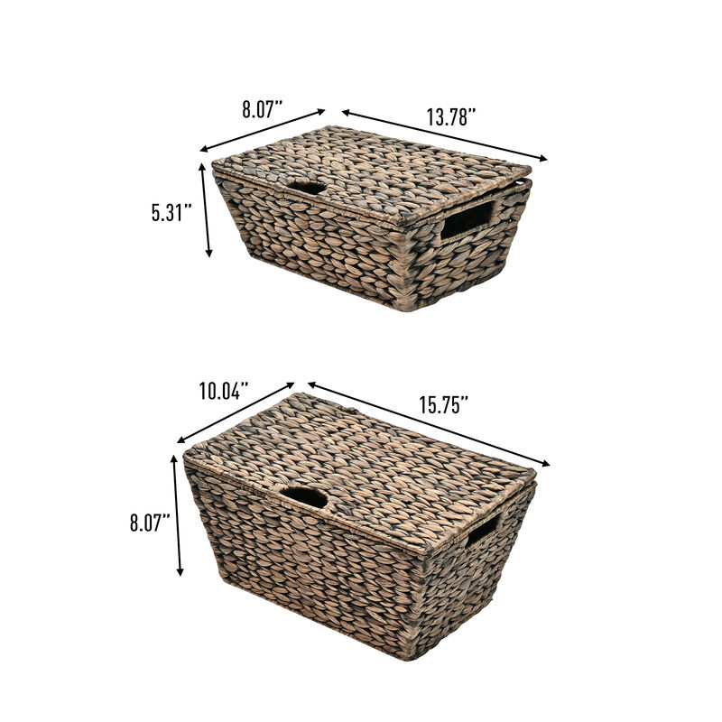 Wilder Classic Farmhouse Woven Hyacinth Rectangular Storage Baskets with Lids and Handles