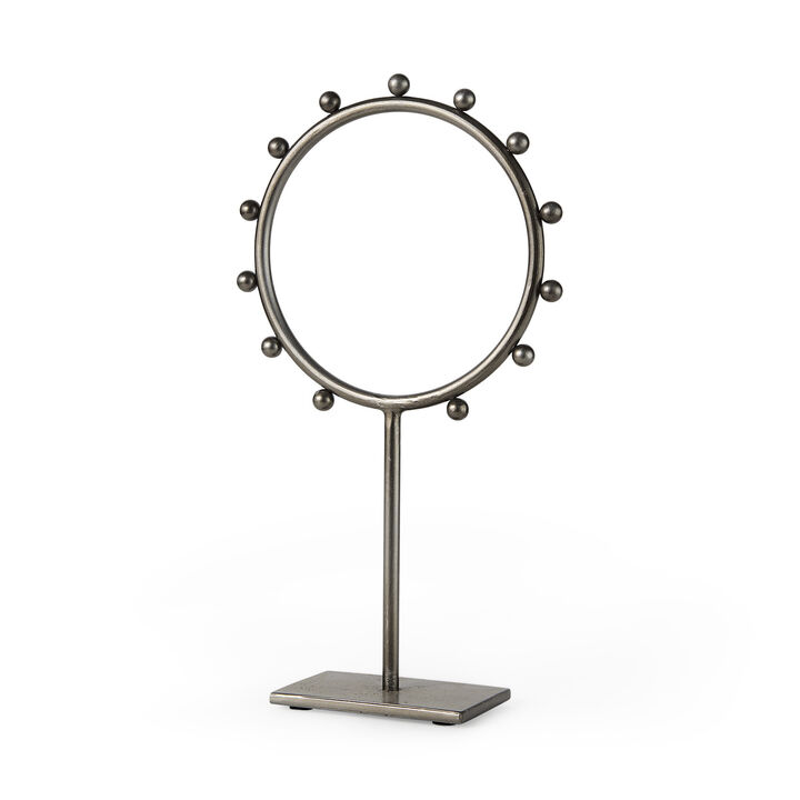 HomeRoots 15" Gray Metal Circle Tabletop Sculpture