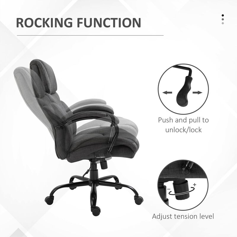 500lbs Big and Tall Office Chair with Wide Seat, Ergonomic Executive Computer Chair with Swivel Wheels and Linen Finish, Dark Grey