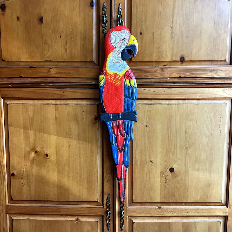 Wood Parrot Wall Decor 38" Hand-Carved Macaw Sculpture Tropical Bird Art image number 7