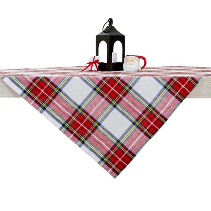 Solino Home Stewart Plaid 100% Linen Table Throw &ndash; Handcrafted, Machine Washable, Perfect for Holiday and Everyday Dining
