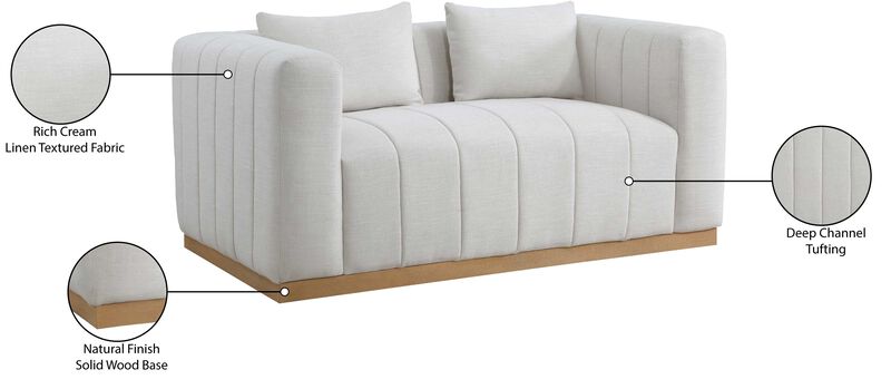 Meridian Furniture Lucia Cream Linen Textured Fabric Loveseat