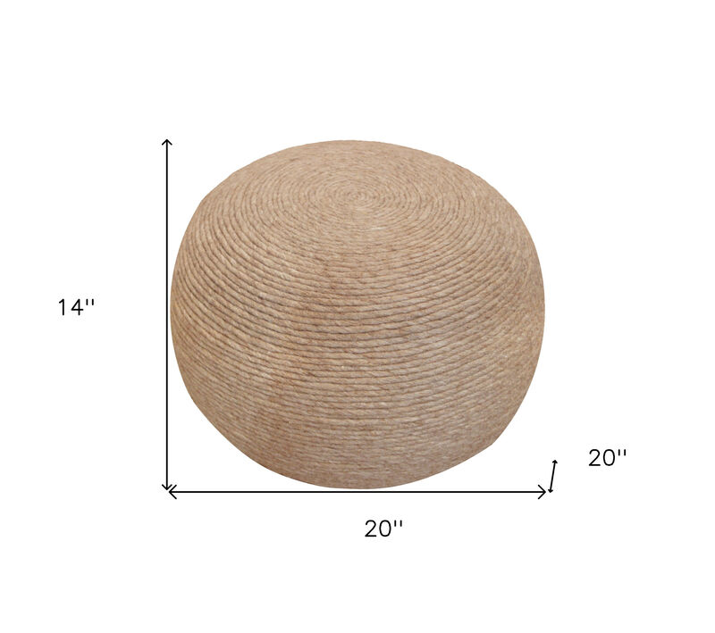Hivvago 20 Inch Beige Wool Round Ribbed Pouf Ottoman