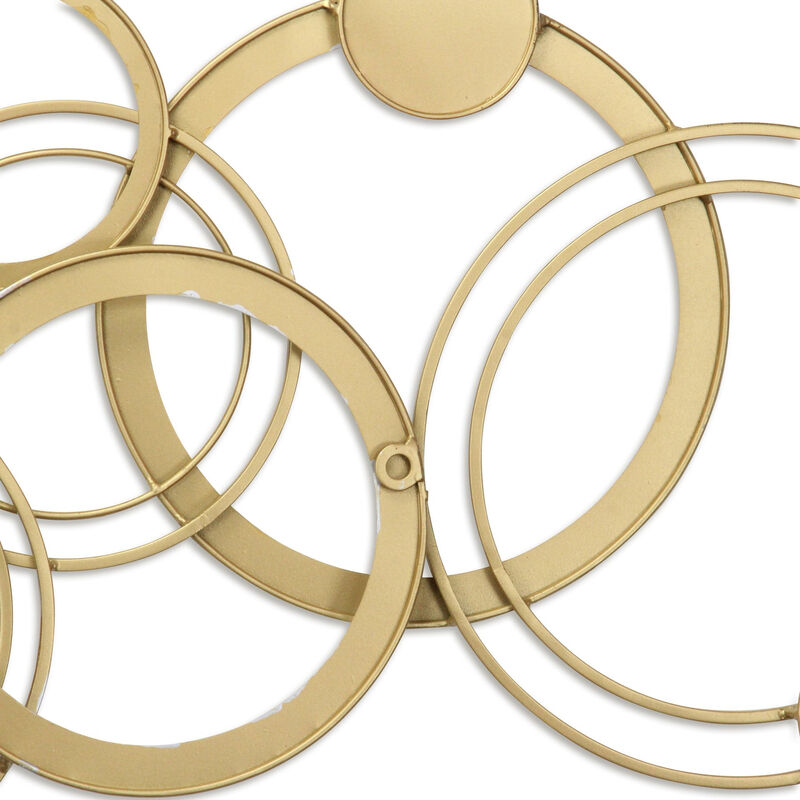 HomeRoots 18" X 44" Gold And Silver Geometric Metal Round Discs Hanging Dimensional Sculpture image number 5