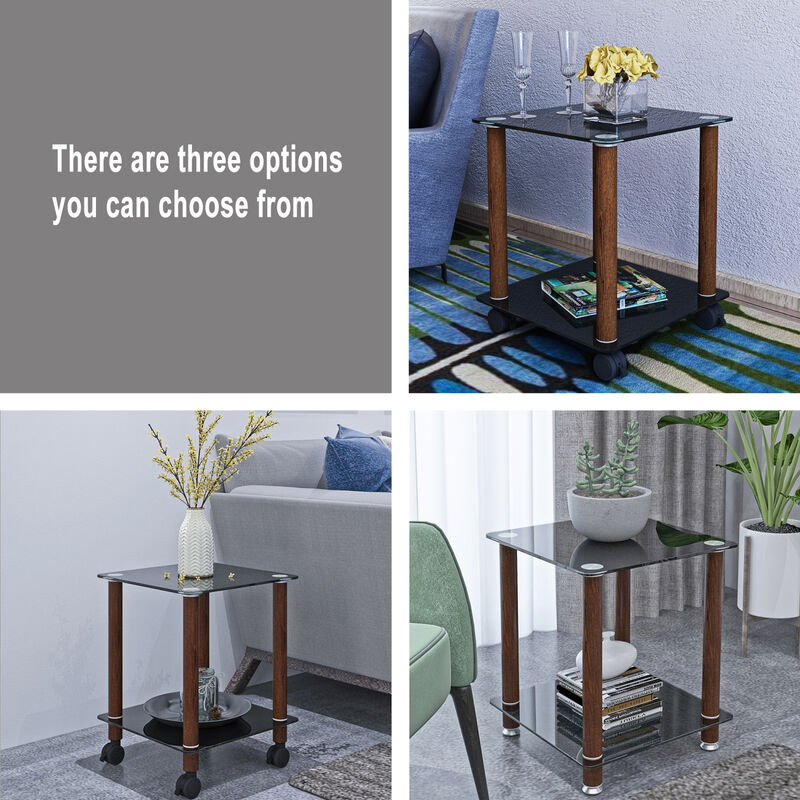 1-Piece Black + Walnut Side Table, 2-Tier Space End Table, Modern Night Stand, Sofa table, Side Table with Storage Shelve