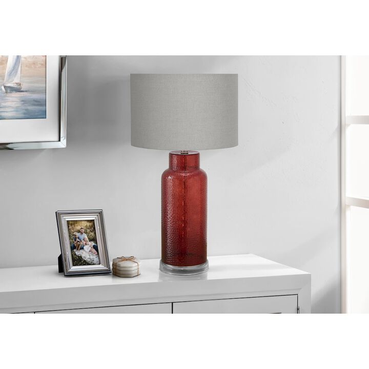 Lighting, 28"H, Table Lamp, Red Glass, Grey Shade, Contemporary, Modern