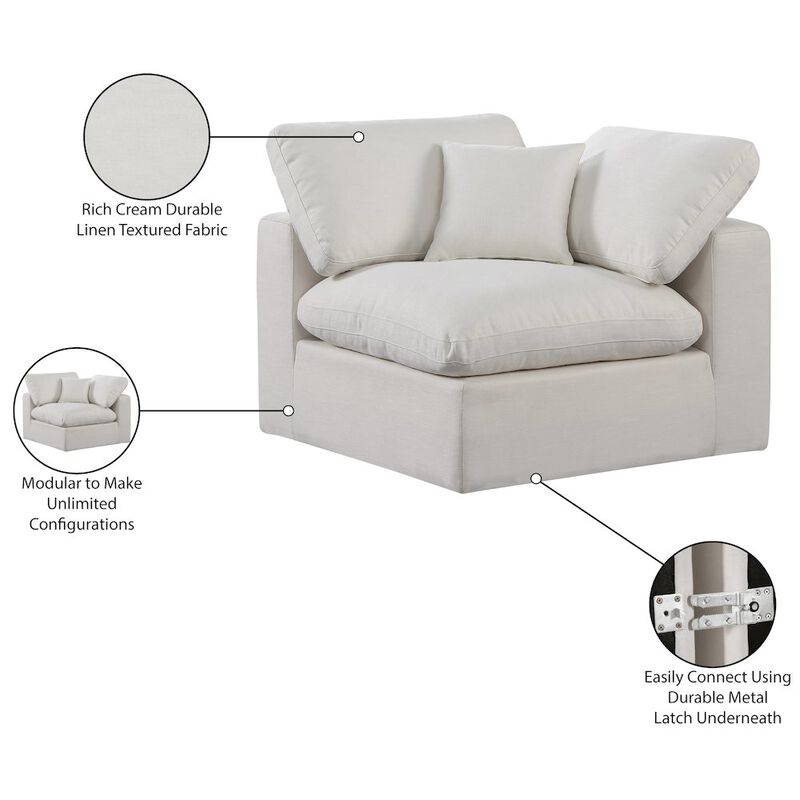 Meridian Furniture Comfy Cream Linen Textured Fabric Modular Corner Chair