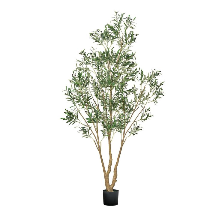 Tall Artificial Olive Tree with Realistic Leaves and Fruits, Faux Indoor Plant with Black Pot