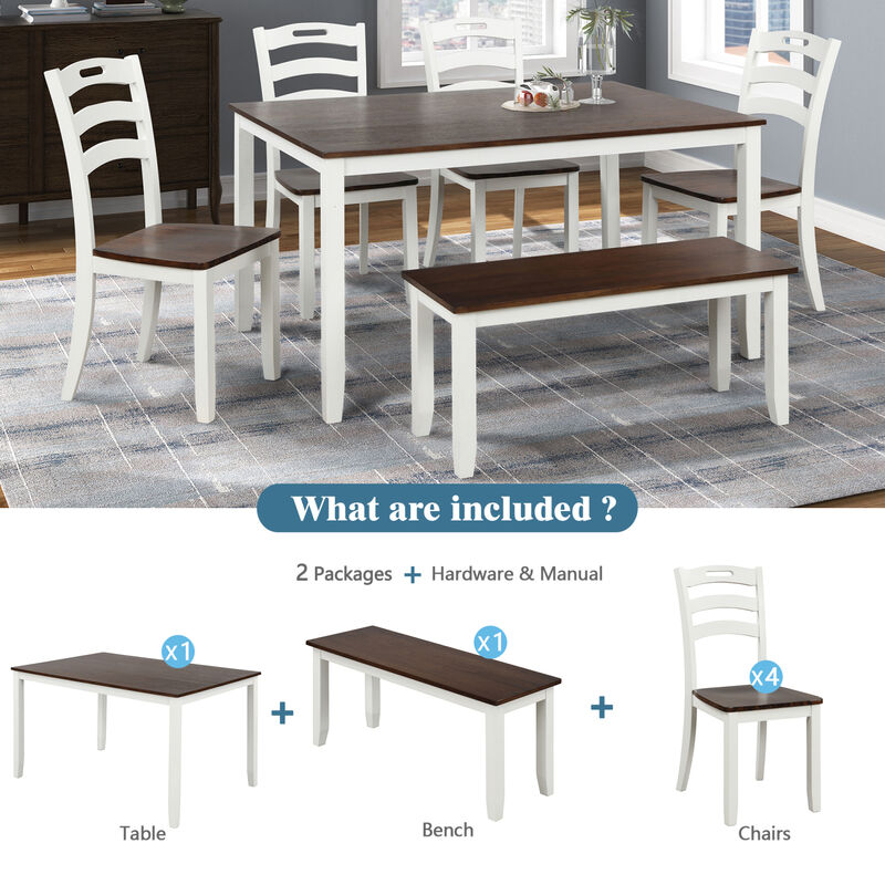 6 Piece Dining Table Set with Bench, Table Set with Waterproof Coat