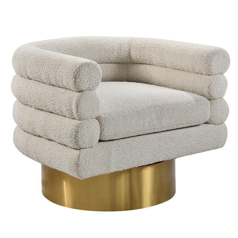 Best Master Furniture Sophos Cream Boucle Fabric with Gold Base Swivel Accent Chair