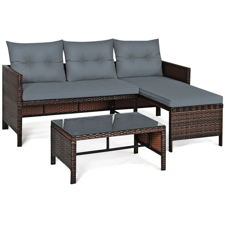 Mondawe 3 Pieces Outdoor Patio Corner Rattan Sofa Set