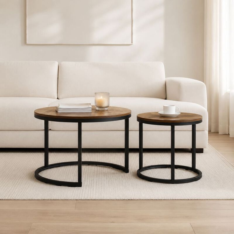 GOODSILO Set of 2 Nesting Coffee Tables Flexible Separable Combined Design for Living Room Bedroom Apartment Small Space Use as Side Table Nightstand Display Shelf image number 3