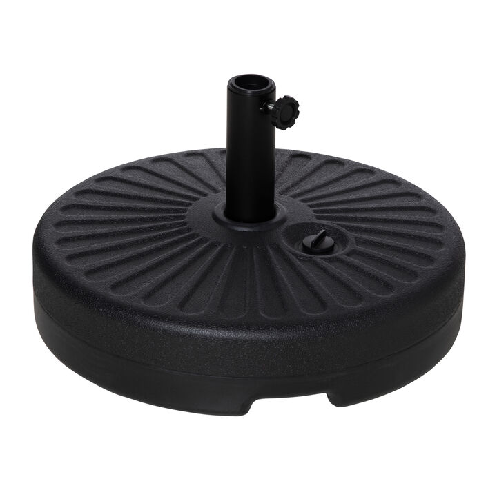 Outsunny Fillable Patio Umbrella Base Stand, Round Plastic Umbrella Holder for Outdoor, Patio, Garden, Deck and Beach, 46lb Capacity Water or 57lb Capacity Sand, Fit Dia 38mm Pole, Black