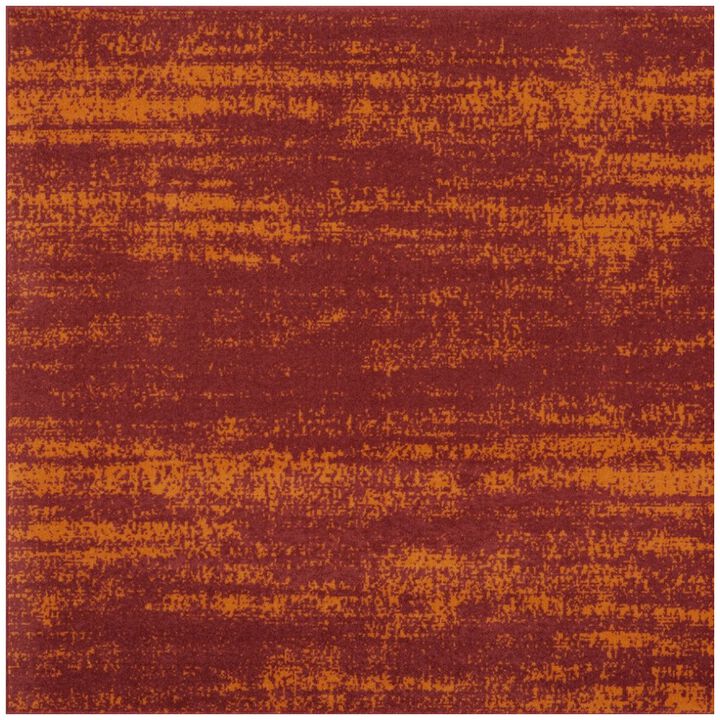 HomeRoots 5' Red And Orange Square Abstract Indoor Outdoor Area Rug