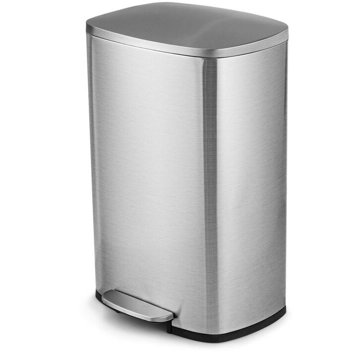 Stainless Steel 13-Gallon Kitchen Trash Can Modern Foot Pedal Step Design for Convenient Use