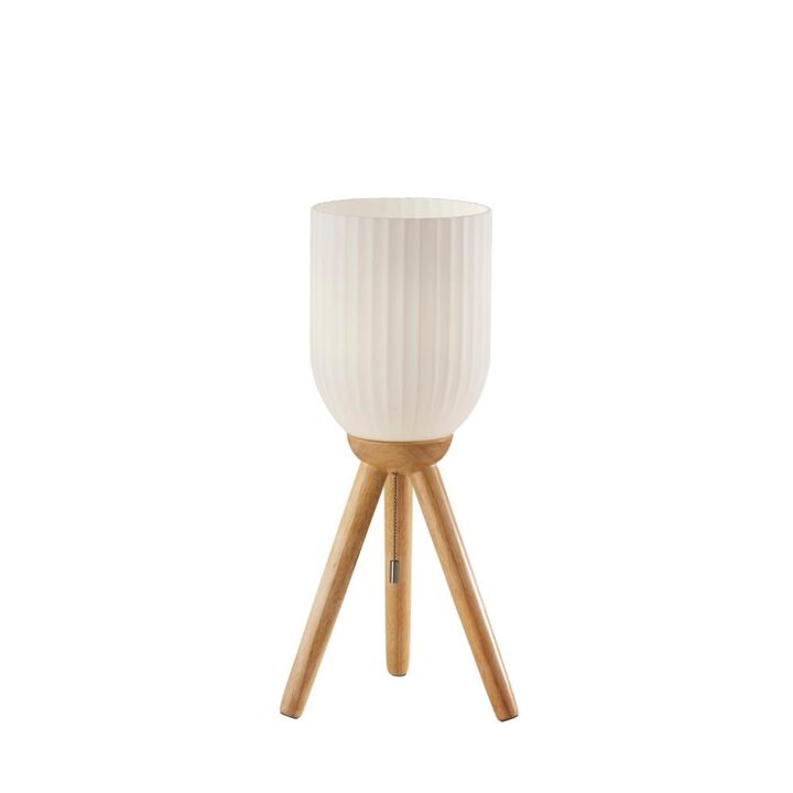 Hivvago 23" Natural Solid Wood Tripod Table Lamp With White Ribbed Glass Shade